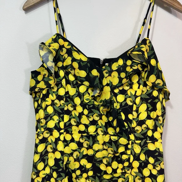 PARKER Erica Lemon Ruffle Mini Dress Black Yellow Size 6 - Picture 4 of 10
